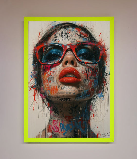 Graffiti Lady Glasses Framed Wall Art