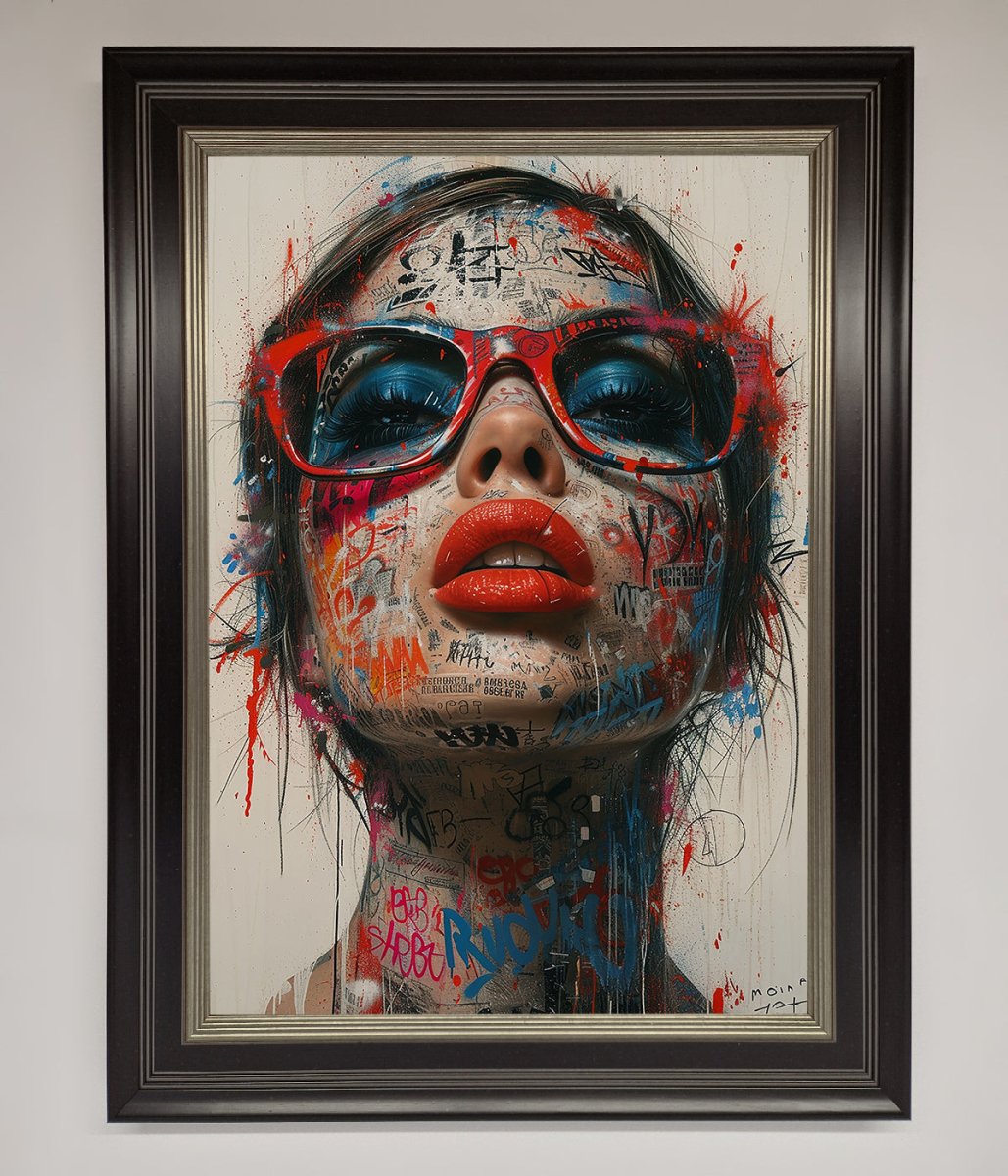 Graffiti Lady Glasses Framed Wall Art