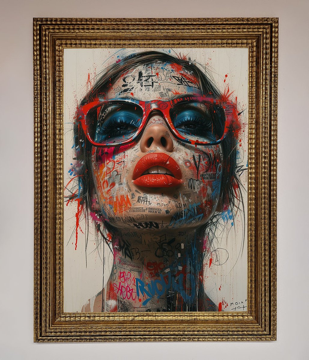 Graffiti Lady Glasses Framed Wall Art