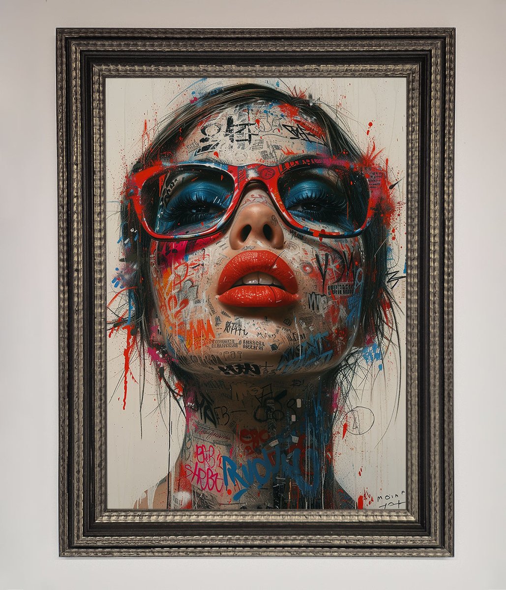 Graffiti Lady Glasses Framed Wall Art