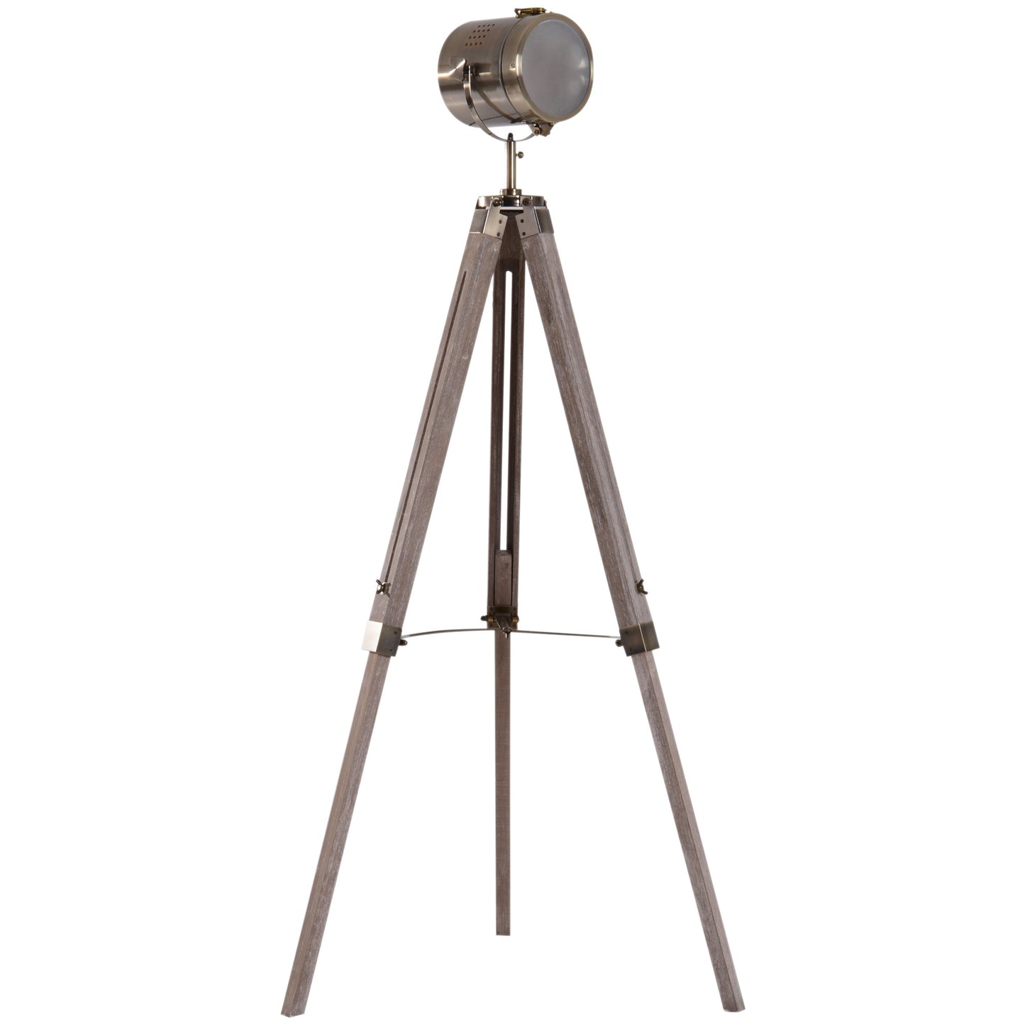 Vintage Tripod Floor Lamp Retro Industrial Photography Light Spotlight Antique Searchlight Wooden Base
