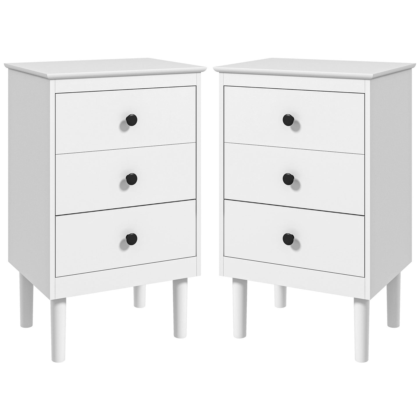 Set of Two Three-Drawer Modern Bedside Tables - White