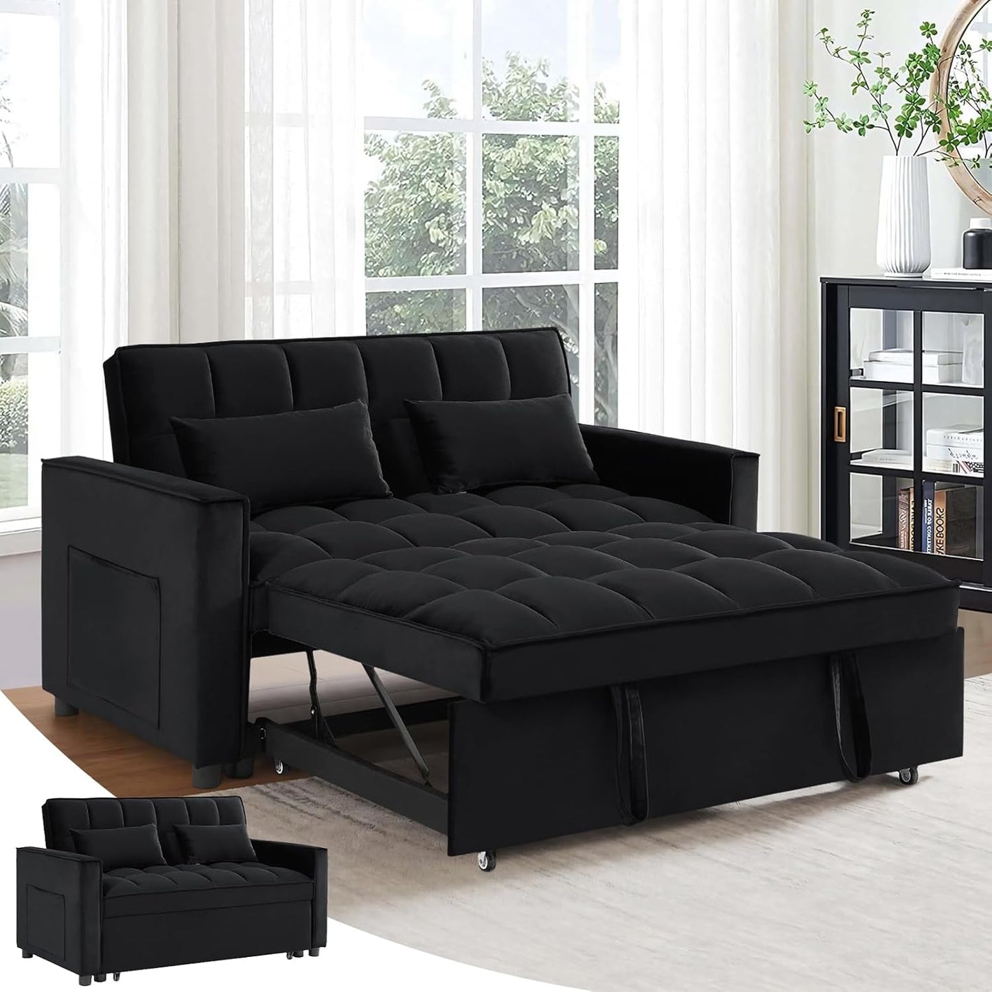 Modern Velvet 3 in 1 Convertible Sleeper Sofa Bed