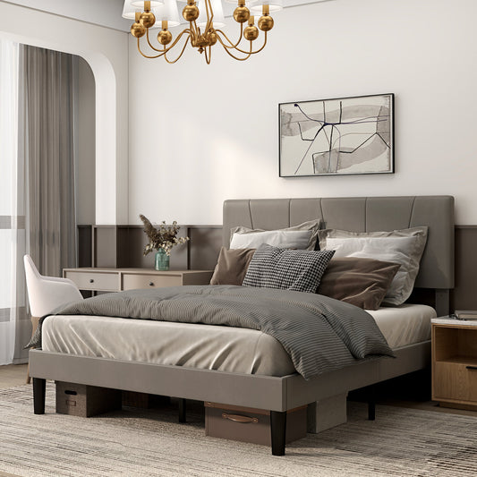 King Velvet-Feel Bed Frame with Adjustable Headboard - Grey